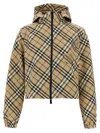 Burberry Hooded Check Pattern Jacket With Elasticated Cuffs In Red