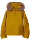 Burberry Short Double Cotton Twill Parka With Removable Faux Fur Hood In Yellow