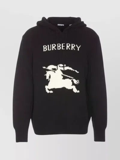 BURBERRY HOODED KNITTED SWEATER WITH RIBBED FINISH