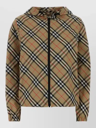 Burberry Hooded Lightweight Jacket All Over Pattern In Brown