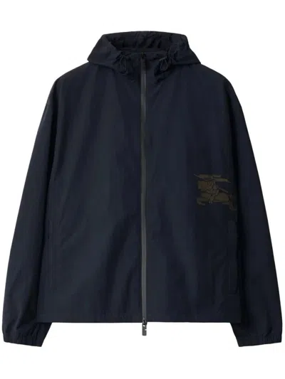 Burberry Hooded Lightweight Nylon Jacket In Blue