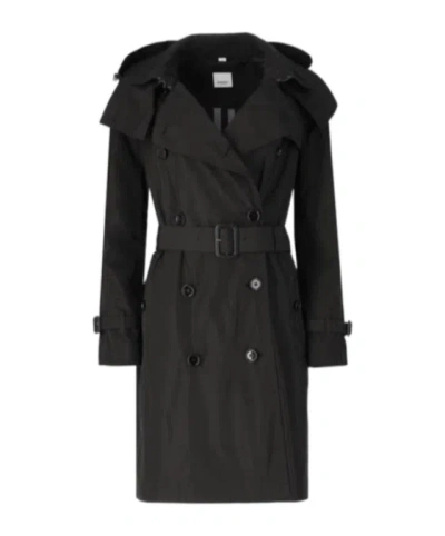 Burberry Hooded Long-sleeved Windbreaker In Black