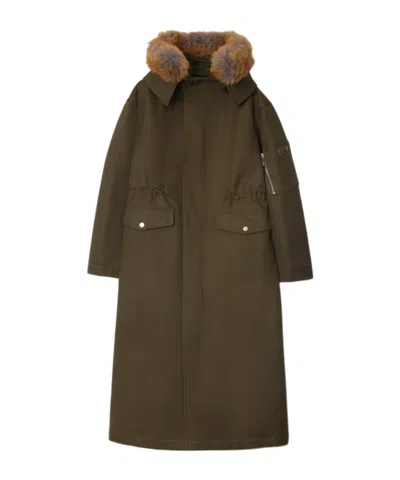 Burberry Hooded Parka Coat In Brown