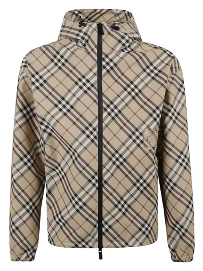 Burberry Hooded Plaid Coat With Zip Closure In Multi