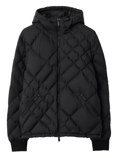 Burberry Doversgreen Check Quilted Hooded Down Puffer Jacket In Black