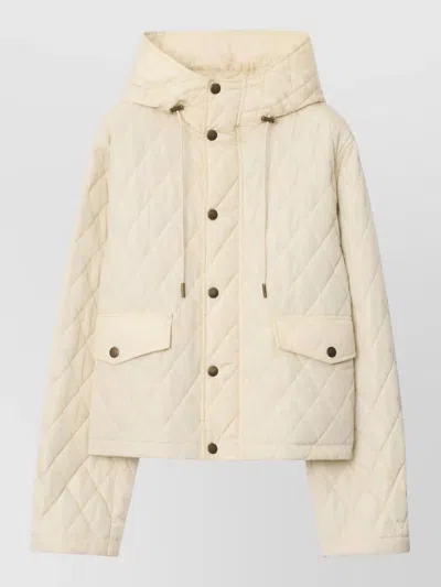 Burberry Hooded Quilted Nylon Jacket Short Length In Neutral