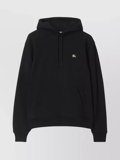 Burberry Hooded Rib-knit Stamp Hoodie With Pouch Pockets In Black