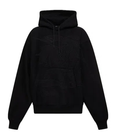 Burberry Cotton Cashmere Embroidered Logo Hoodie In Black