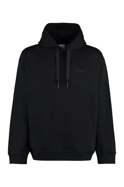Burberry Cotton Cashmere Embroidered Logo Hoodie In Black
