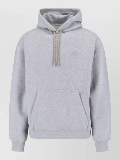 Burberry Hooded Sweatshirt Kangaroo Pocket Drawstring Detail In Gray