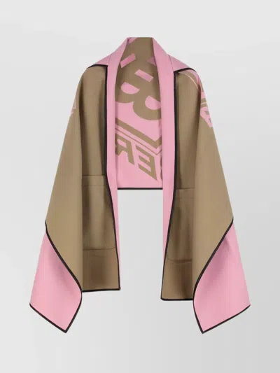 Burberry Hooded Wool Cape Leather Trim In Pink