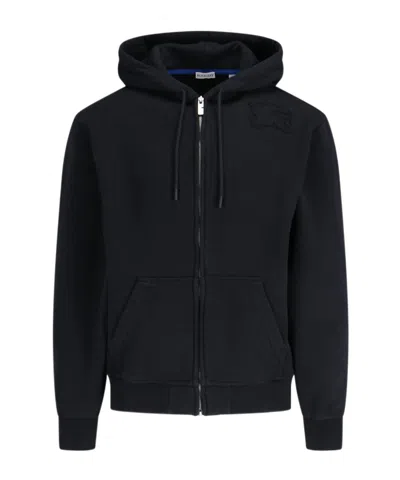 Burberry Hooded Zipper Hoodie In Black