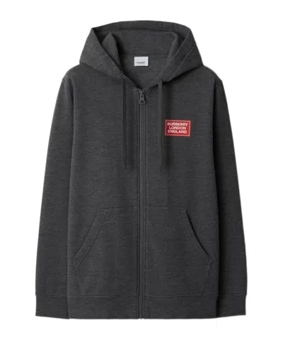 Burberry Hooded Zipper Sweater In Gray