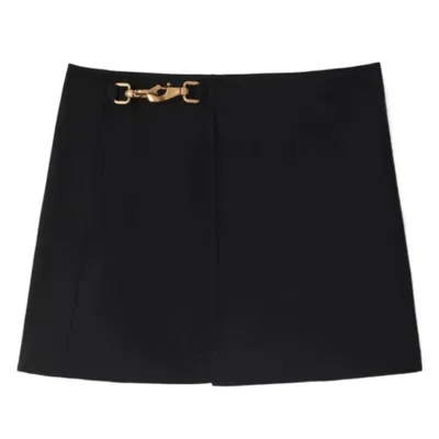 Burberry Horse Clip Mini Wool Skirt In Black