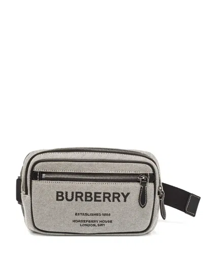 Pre-owned Burberry Horseferry Canvas Belt Bag In Gray