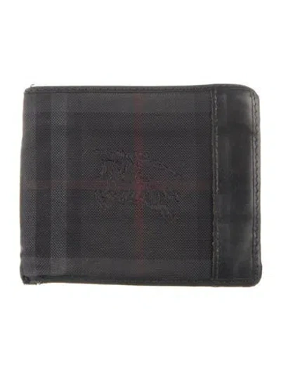 Pre-owned Burberry Horseferry Check Pattern Canvas Bifold Wallet In Black
