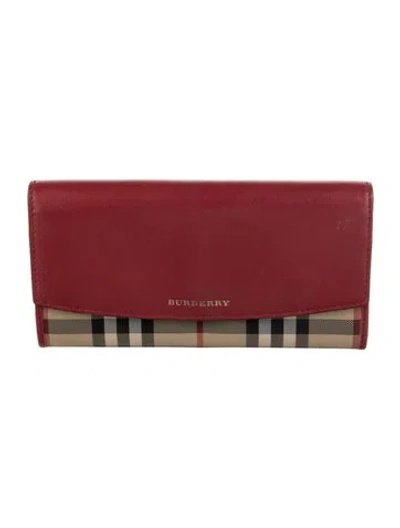 Pre-owned Burberry Horseferry Check Pattern Canvas Continental Wallet In Red