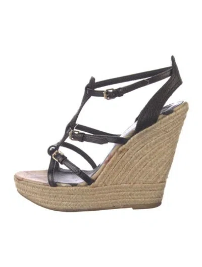 Pre-owned Burberry Horseferry Check Pattern Leather Espadrilles In Black