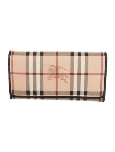 Pre-owned Burberry Horseferry Check Pattern Printed Continental Wallet In Neutral