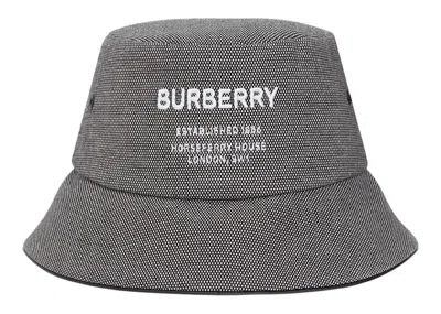 Pre-owned Burberry Horseferry Motif Bucket Hat In Gray