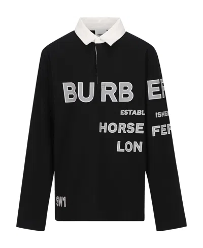 Burberry Horseferry-print Long-sleeved Polo Shirt In Black