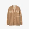Burberry Horseferry Silk Wool Blend Cardigan In Camel