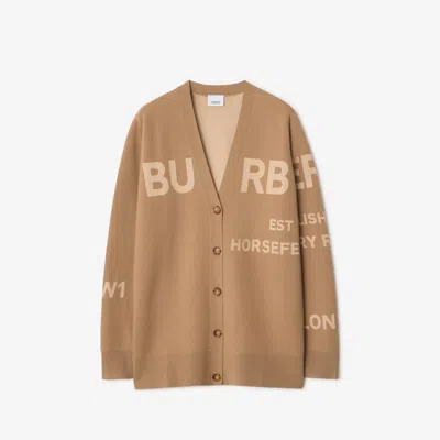 Burberry Horseferry Silk Wool Blend Cardigan In Camel