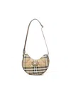 Burberry Curved Shoulder Bag With Classic Check Pattern And Gold-tone Hardware In Neutral