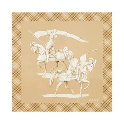 Pre-owned Burberry Horseman Silk Scarf 'finch Beige' | Tan | Men's Size Onesize In Brown