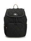 Burberry Womens Black Horseshoe Drawstring Woven Backpack