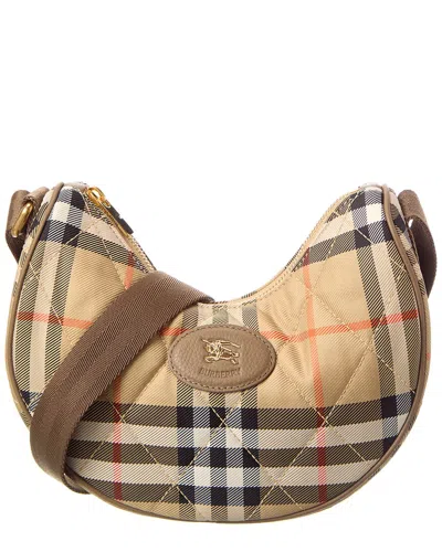 Burberry Horseshoe Check Quilted Canvas Hobo Bag In Brown