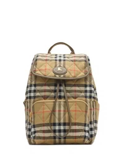 Burberry Horseshoe Checked-pattern Backpack In Neutral