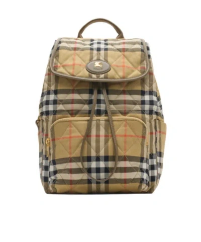 Burberry Horseshoe Checked Quilted Backpack In Brown