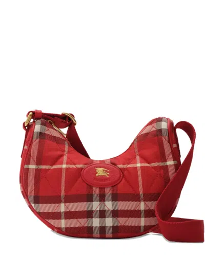 Burberry Horseshoe Check Quilted Twill Crossbody Bag In Red