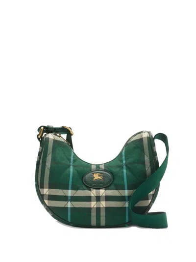 Burberry Leather-trimmed Quilted Checked Twill Shoulder Bag In Green