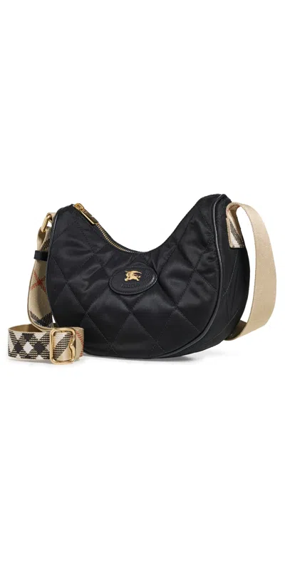Burberry Curved Quilted Black Handbag With Gold-tone Hardware In Gray