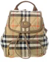Burberry Women Embroidered Canvas Mini Horseshoe Backpack In Brown
