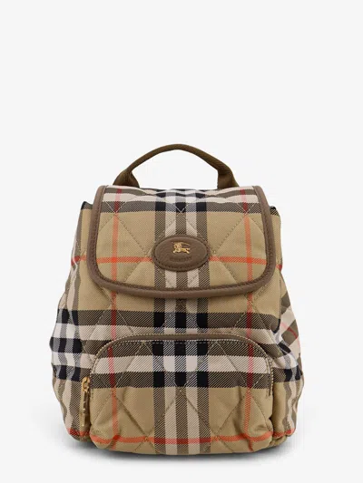 Burberry Horseshoe Nylon Backpack With Check Pattern In Beige