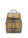 Burberry Womens Sand Horseshoe Check Woven Backpack In Multi