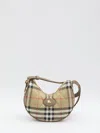 Burberry Curved Shoulder Bag With Classic Check Pattern And Gold-tone Hardware In Neutral