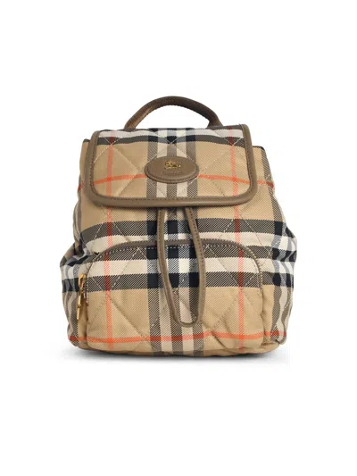 Burberry 'horshoe' Mini Backpack In Beige Sand Polyamide Women In White