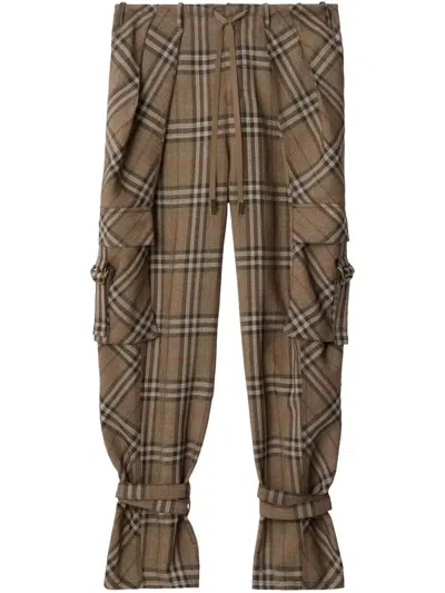 Burberry Checked Cargo Trousers In Brown