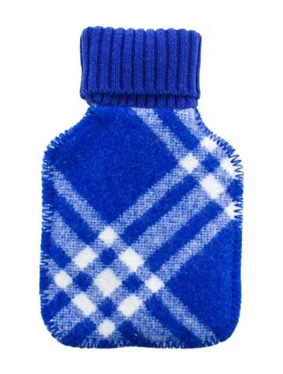 Pre-owned Burberry Hot Water Bottle Check Sleeve In Blue