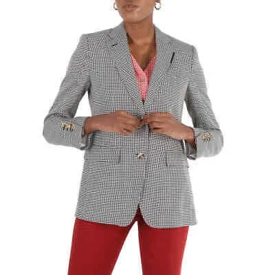 Pre-owned Burberry Houndstooth Check Wool Blazer With Waistcoat Detail, Brand Size 10 (us In Red