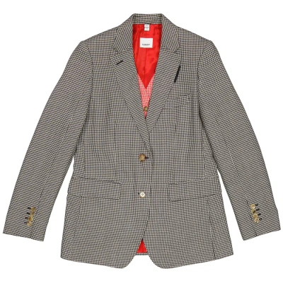 Burberry Houndstooth Check Wool Blazer With Waistcoat Detail In Bright Red