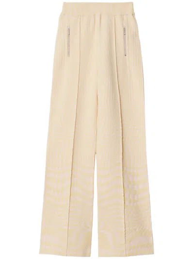 Burberry Warped Houndstooth Wool Blend Trousers In Cameo