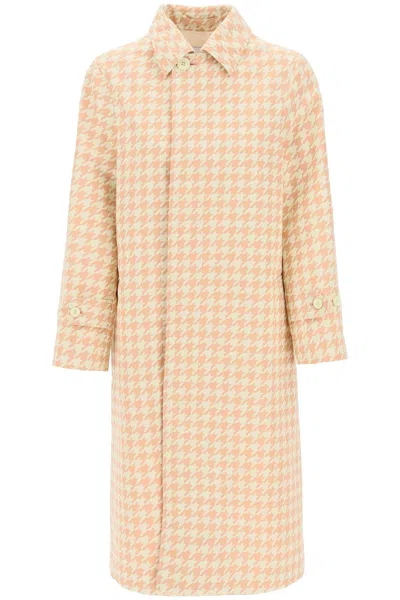 Burberry Houndstooth Patterned Car Coat In Beige