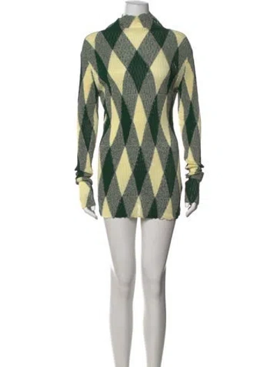 Pre-owned Burberry Houndstooth Print Mini Dress In Green