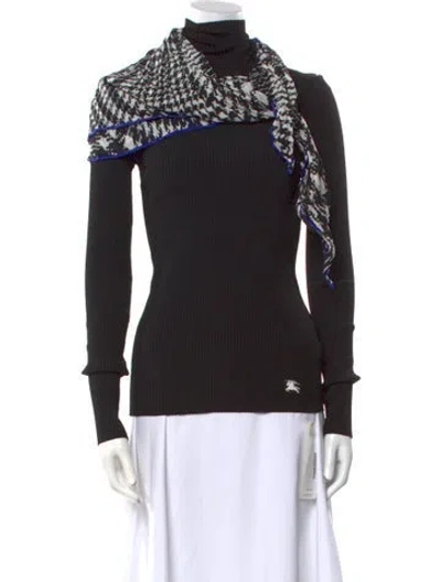 Pre-owned Burberry Houndstooth Print Turtleneck Sweater W/ Tags In Black