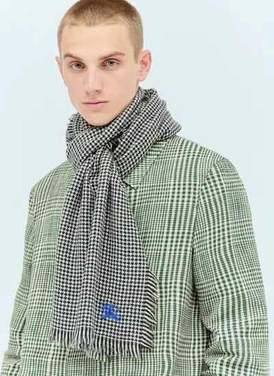 Burberry Houndstooth Wool Silk Scarf In Gray